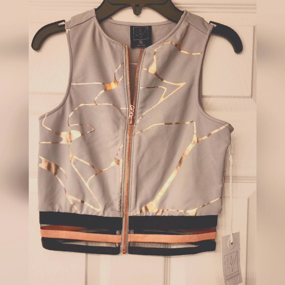 LIME & VINE Thea Swirl Slate Gray Cropped Zip-Up Vest. Size XS - Picture 3 of 10